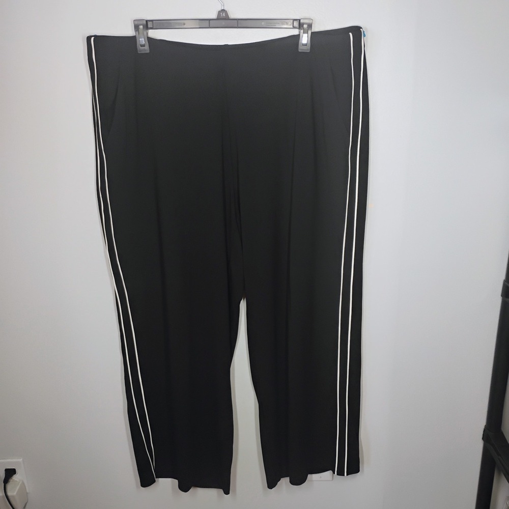 J Jill Wearever Collection Sporty Wide Leg Stripe Pants Black Womens 4X Travel